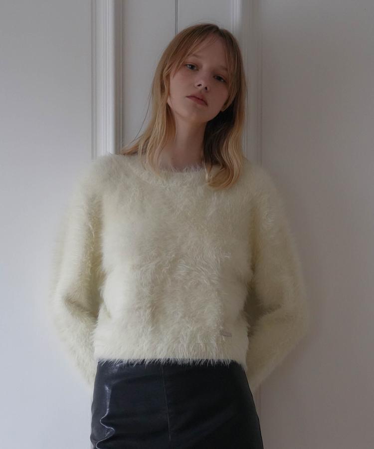 DEHEVE Hairy Flare Sleeve Knit [Cream]