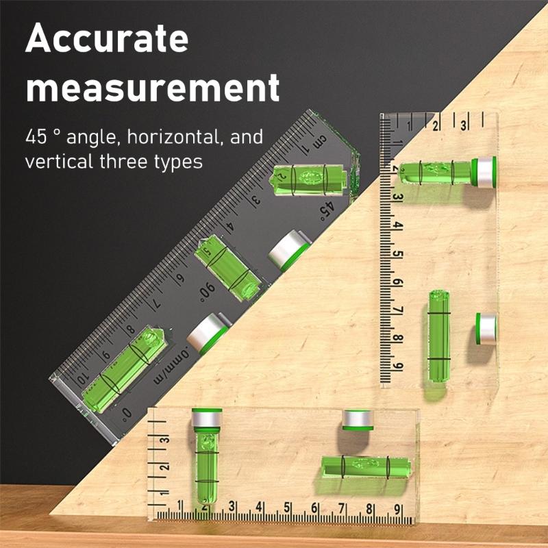 Acrylic Check Bubble Level Tool Pocket Mini Level Tool with 90°/180° Level Bubbles Construction Tool Magnetic Base