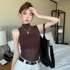 Summer Slim Spaghetti Strap Hollow Out Top Women's High Neck Knitted Vest