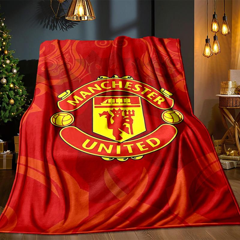 Coperta con stemma del Manchester United Coperta in flanella da esterno per campeggio, escursionismo, feste in giardino, essenziale per picnic, regalo per famiglia e amici