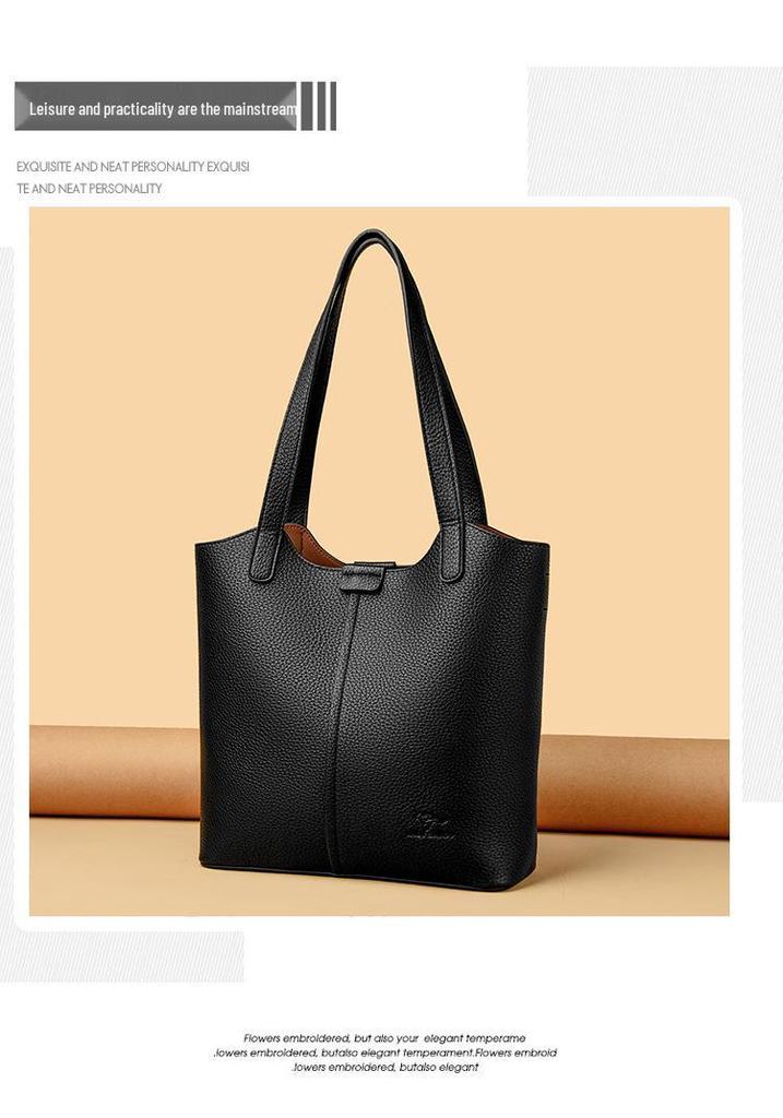 Women's Soft Leather Tote Bag - Stylish Simple Solid Color, Large Capacity, Single Shoulder for Work and Commute.