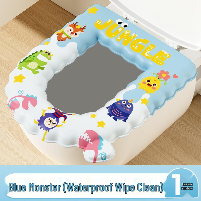 Four-Season Waterproof Toilet Seat Cushion with Lid and Thickened Pattern Cover