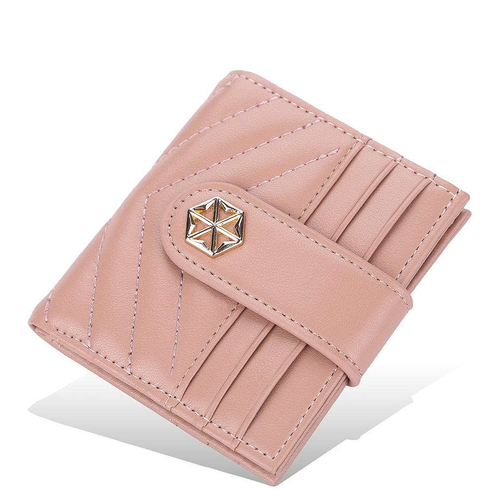 Women's Fashionn Short Purse Korean Style Snap Button Wallet Candy Color Coin Purse Multi-card Slots Billfold Pu Leather Card Holder