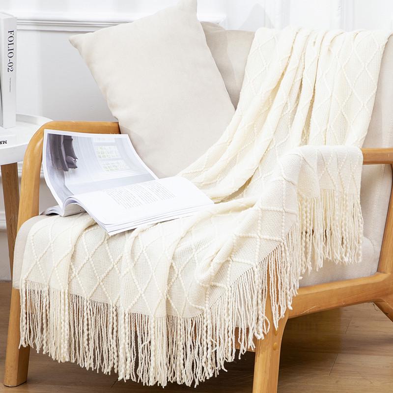 Nordic Tassel Sofa Throw Blanket - Air Conditioning Nap & Hotel Bed Runner, Summer Bed Flag, Bed End Blanket