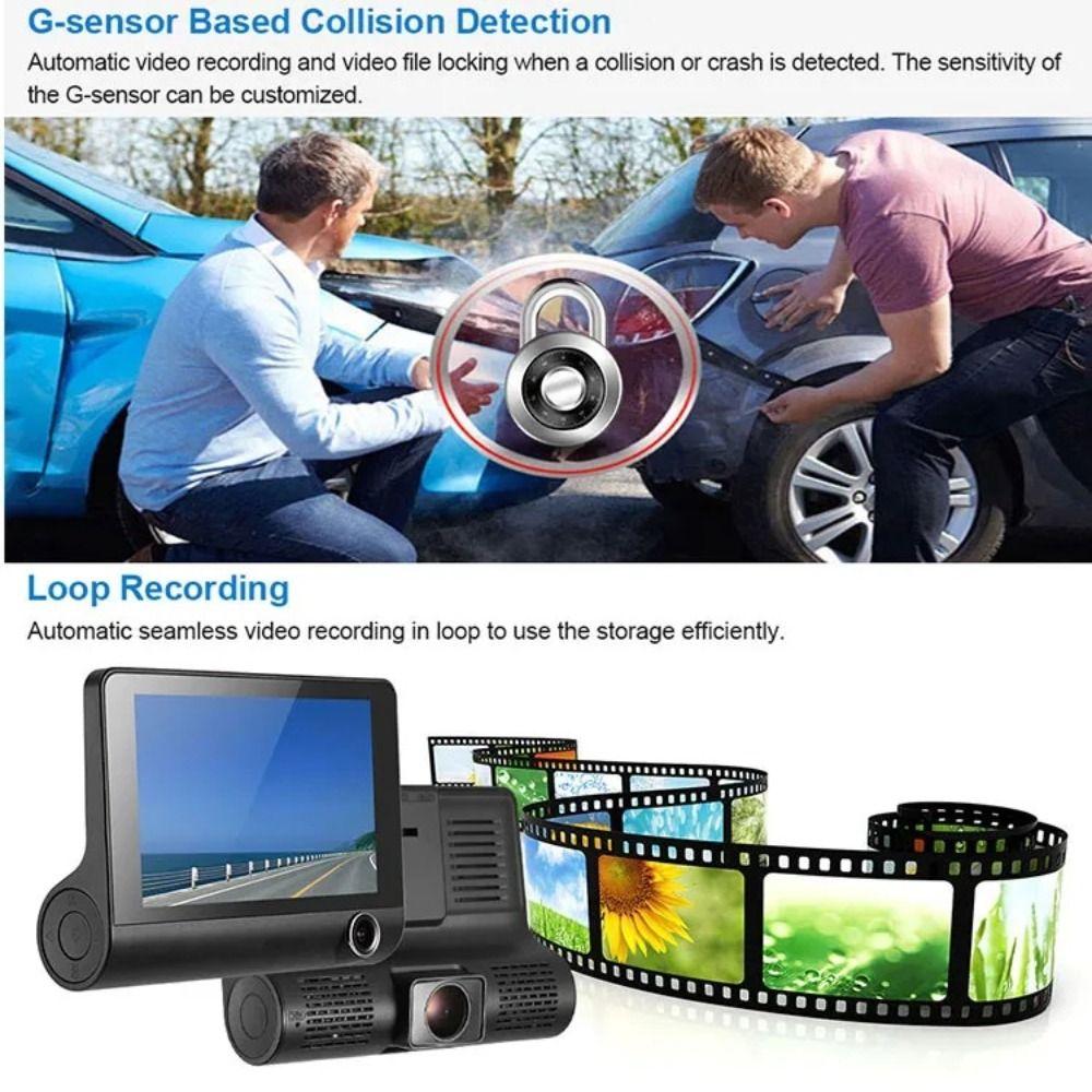 Front Rear Inside Car Driving Tachograph Three Lenses 24H Parking Recorder  Dash Cam