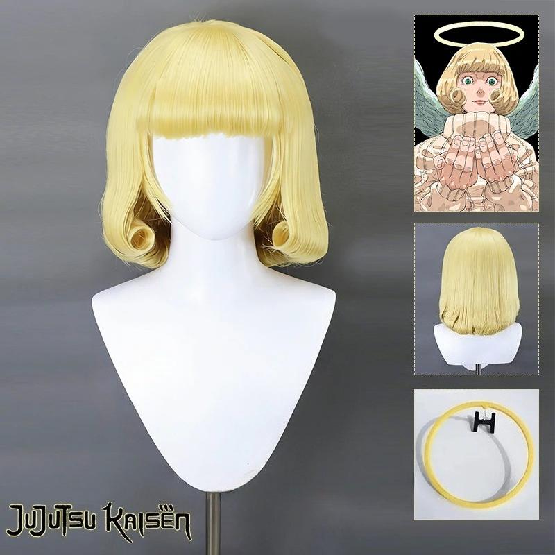 Anime Jujutsu Kaisen Hana Kurusu Cosplay Pruik Blond Geel Krullend Haar Damespruiken voor Halloweenfeest Dames Engel Hoofddeksel Accessoires One Size white