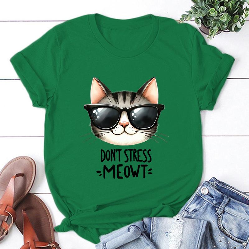 New Cat Don'T Stress Meowt Printed T Shirt Women Teens Fashion Hip Hop Harajuku Casual Short Sleeve Unisex Tops Tees