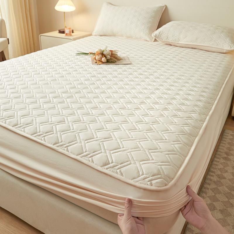 Class A maternal and infant grade solid color mattress three-piece set, cotton padded dust cover, washed cotton non-slip mattress cover