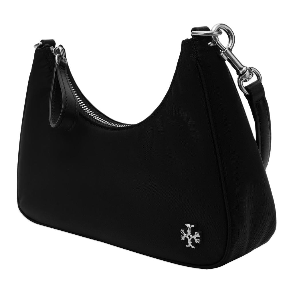 Tory Burch Mercer Silver Chain Zip Closure Double Shoulder Strap Nylon Tote Crossbody Bag Women bags Black 88885-001