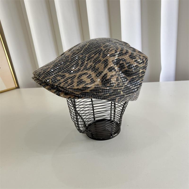 

Большой обхват головы новая ретро леопардовый принт кепка вперед женская модная перчинка показывает лицо маленькая беретка трендовая крутая M（56-58cm） хаки