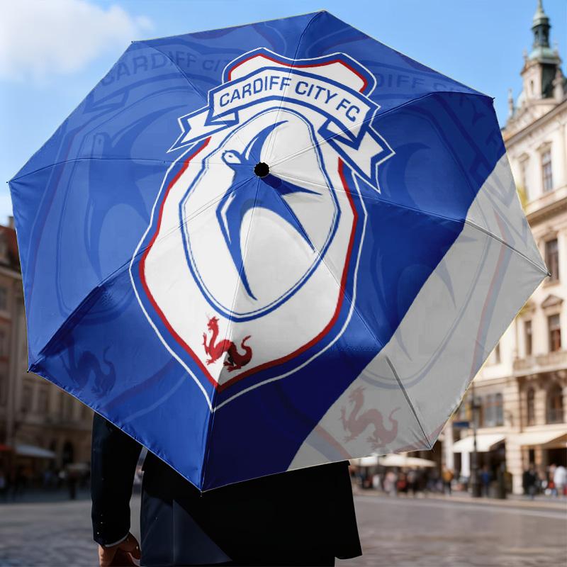 Cardiff Fc Crest Automatic Folding Umbrella - 8-Rib Travel Umbrella with Auto Open/Close & Portable Gifts for Holidays or Birthdays