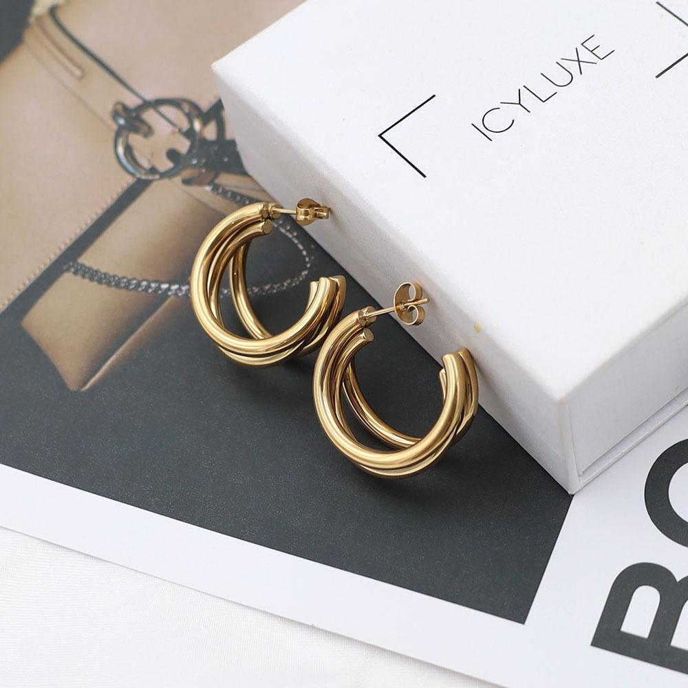 Stylish And Simple Multi-Layer Round Line C-Shaped Earrings Women'S High-End Sense Niche 18K Earrings Do Not Fade