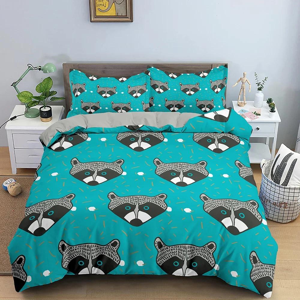 Animals Raccoon Bedding Set Boys Girls Twin Queen Size Duvet Cover Pillowcase Bed Kids Adult Fashion Home Textileextile