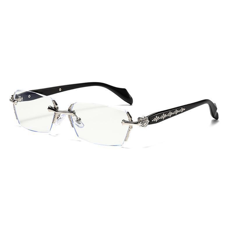 Women's Slim Frameless Anti-Blue Light Reading Glasses - Fashionable Plain Face Slimming Design with Cut Edge Style.