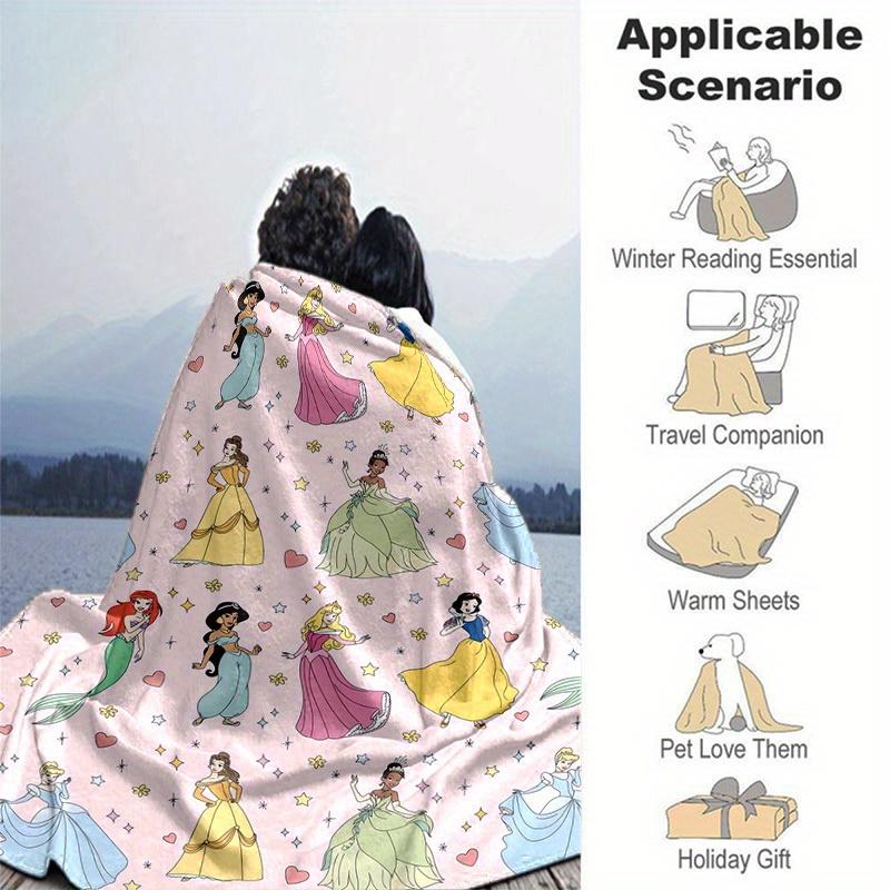 1pc Disney Princesses Patterned Throw Blanket, Perfect for Home Decor, Couch Cover, Outdoor Use, Gifts, Soft Blanket Suitable for Bedroom, Living Room