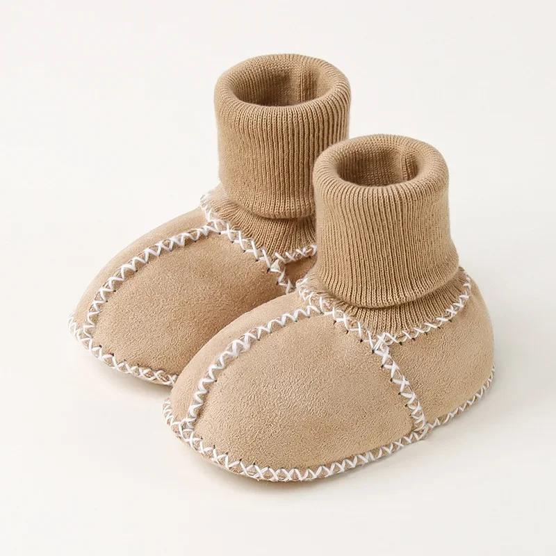 Baby Suede Leather Thick Shoes Infants Winter Plush Warm Booties Fur Girls Booties Unisex Sheepskin Kids Boy Floor First Walkers
