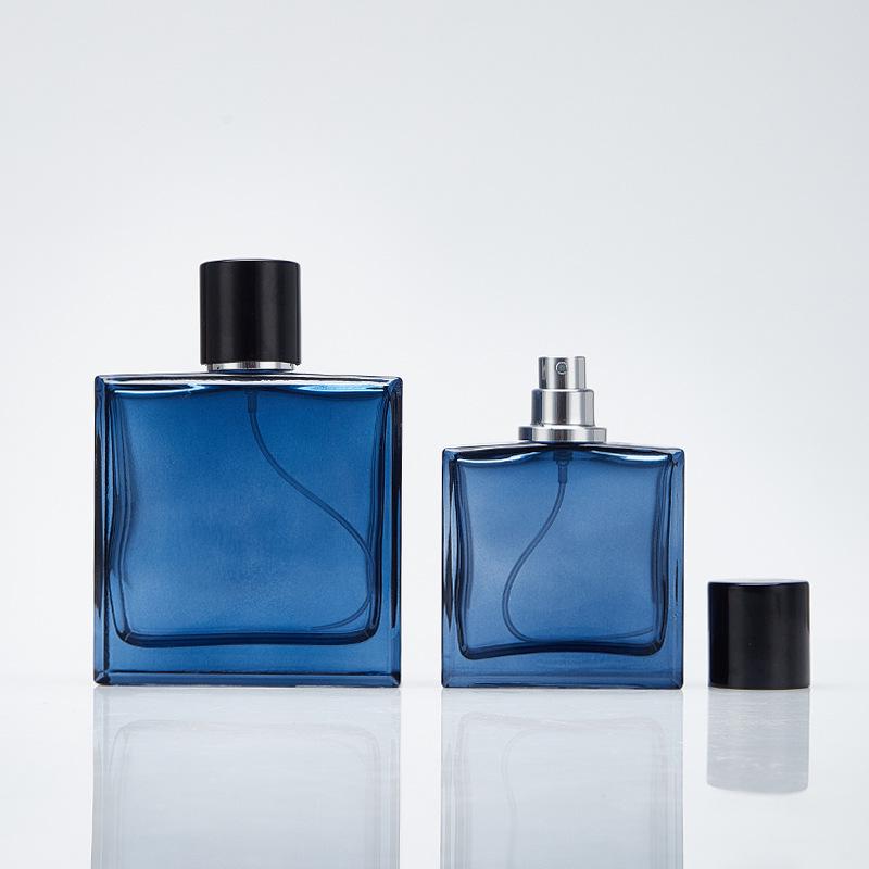 Dark Blue Square Glass Portable Perfume Spray Bottle