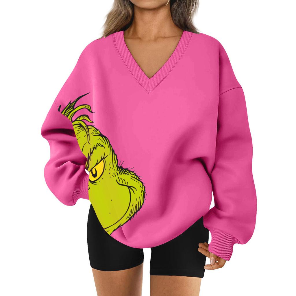 Women's Loose And Comfortable Letter V-neck Sportswear Long-sleeved Sweatshirt Daily Matching Clothes