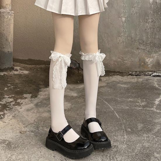 1 pár jesenné zimné dámske pančuchy čipkované jednofarebné sexy šnurovacie zahustené pančuchy Lolita mid tube streetwear