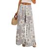 Women Summer Boho Palazzo Pants High Waist Wide Leg Floral Printing Casual Trousers With Pockets