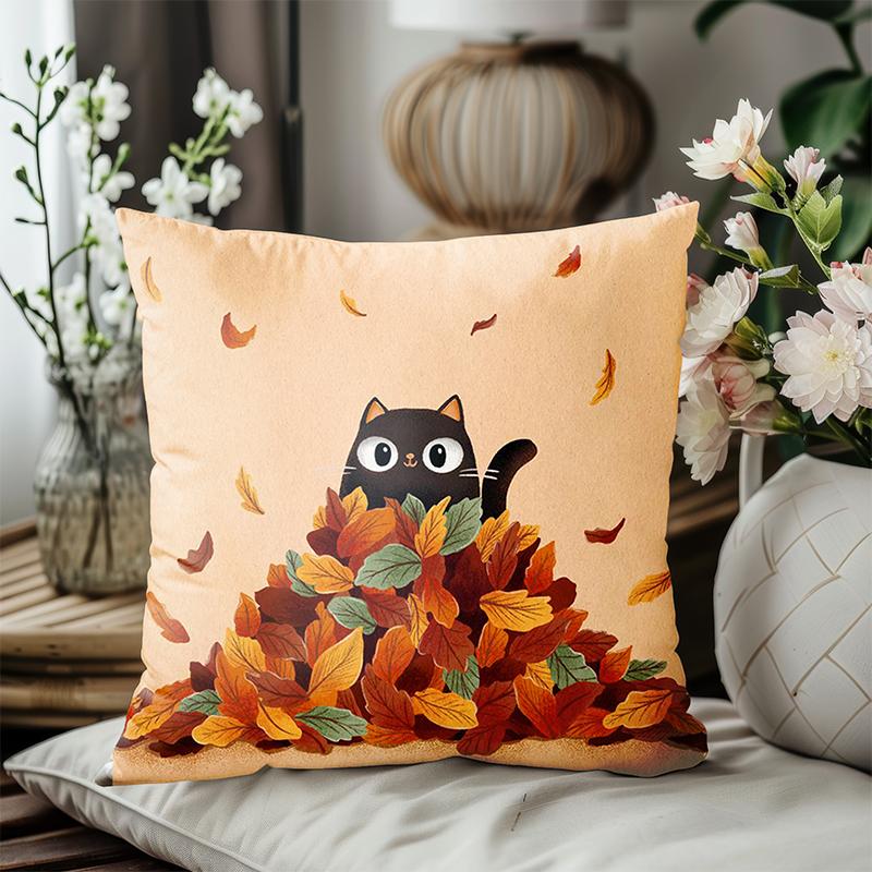 1 Pieces Black Cat Among Autumn Leaves Decorative Throw Pillow Polyester pillowcase sofa decorative cushion cov Headboard Pillow