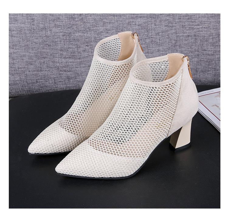 

Mesh boots hollow boots 2025 new spring and summer temperament pointed mesh cool boots versatile high-heeled short boots women s shoes 37