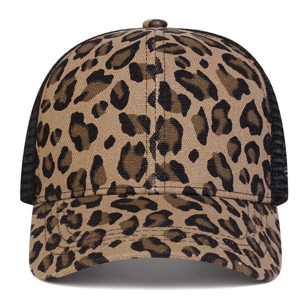 YOUNAXIN Leopard Print Mesh Back Trucker Hat Unisex Korean Style Summer Sunscreen Cap