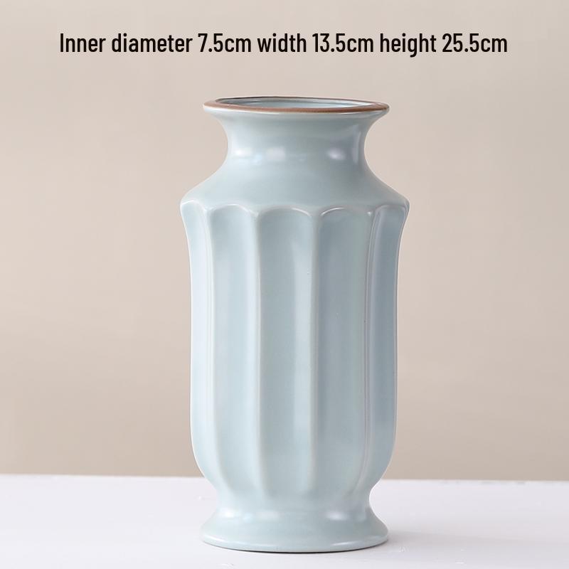 Elegant Celadon Vase: Classical Ru Kiln Ceramic for Hydroponic Flower Arrangements and Living Room Decor