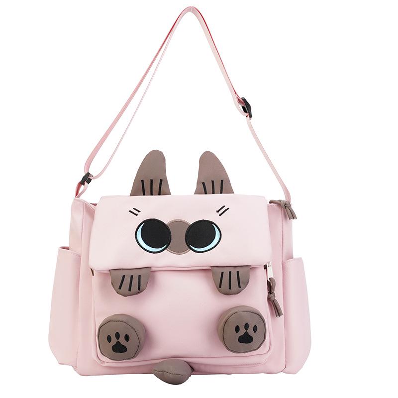 

Очаровательная холщовая сумка кроссбоди с кошкой - Большая вместимость, Универсальный дизайн на одно плечо для студентов и путешествий розовый