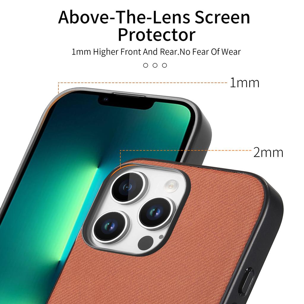 For iPhone 13 Pro Max Case Cloth Texture Leather+PC+TPU Anti-Drop Phone Cover