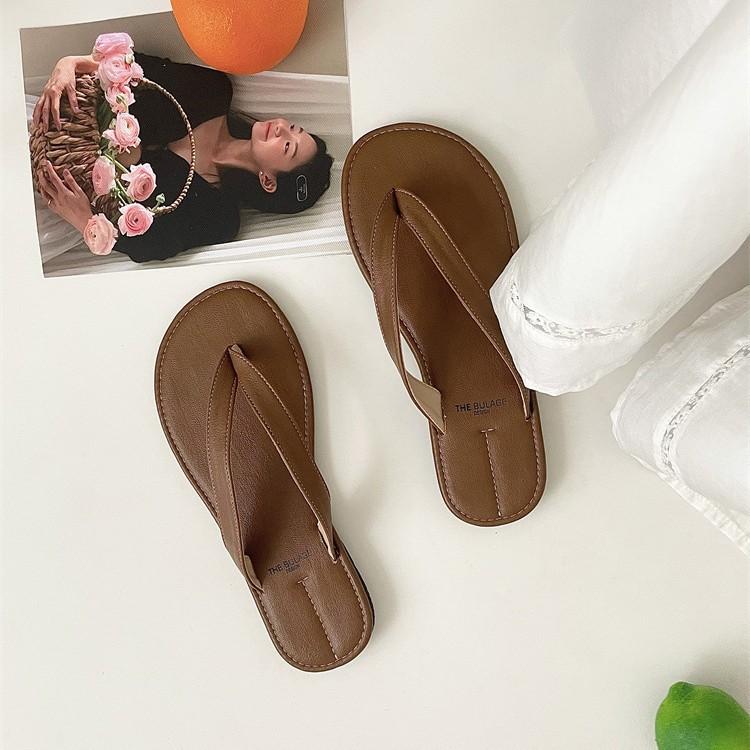 Fashion Shoes Slippers Soft Slipers Women Slides Low Rubber Flip Flops Comfort 2025 Flat Hawaiian Hoof Heels PU Round Toe Rome Casual Fa
