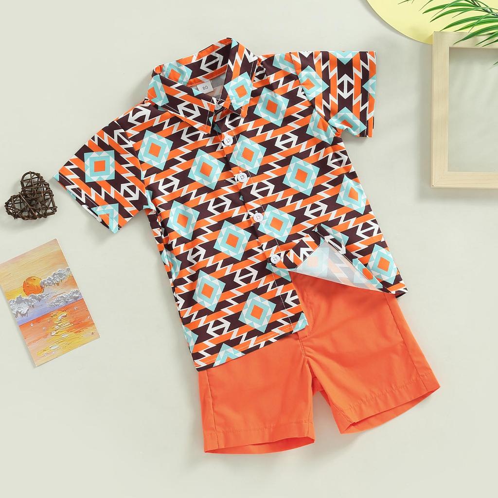 Baby Boy Clothes Toddler Cow Print Short Sleeve Button Down Shirt Elastic Waist Shorts Set 2Pcs Cowboy Outfit