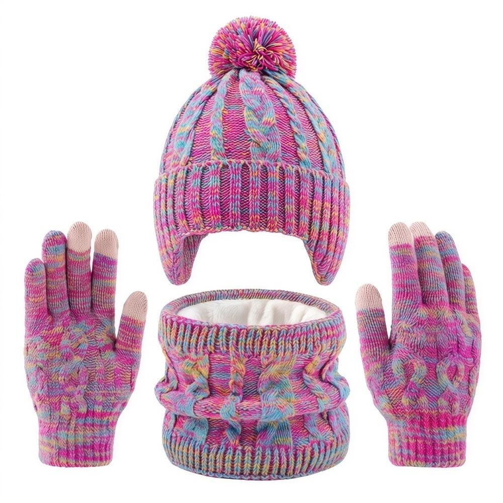 Colorful Kids Hat Scarf Gloves Set Thickened Gloves Warm Pullover Hat  Winter