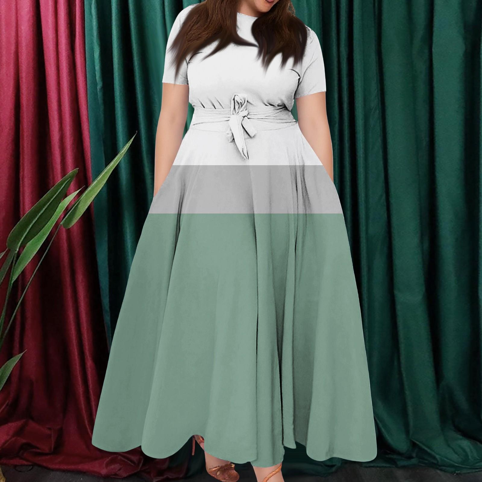 

Женское повседневное модное свободное платье большого размера с принтом, круглым вырезом и короткими рукавами, карманными бретелями XXXL