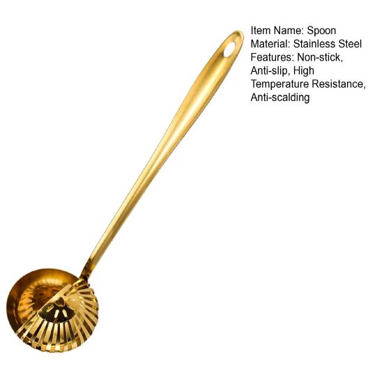 Stainless Steel Soup Ladle with Long Handle And Strainer 2-in-1 Kitchen Spoon for Serving And Filtering Easy To Store Hanging Hole Cooking Tools