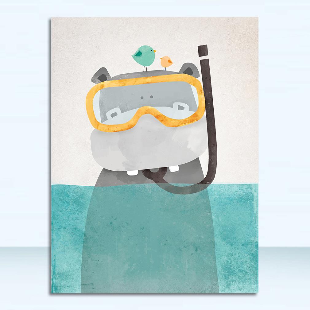 A4 A3 A2 Canvas Art Poster Painting Print Baby Room Home Wall Decor Nordic Cute Animal Hippo Penguin Polar Bear Portrait