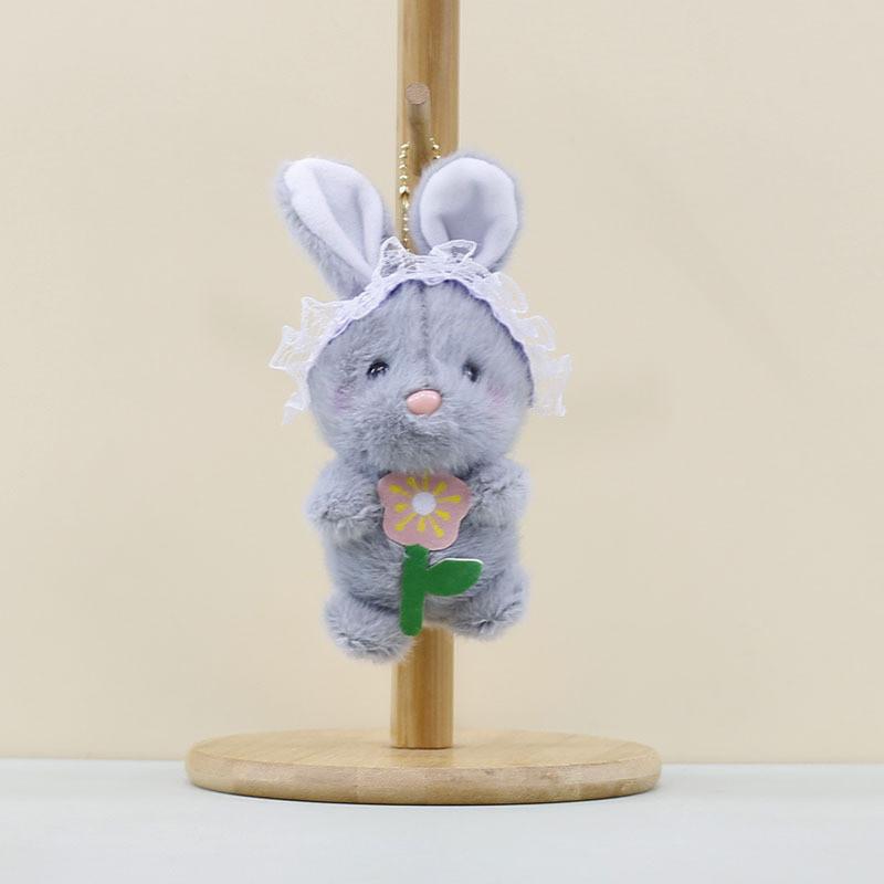 Adorable Plush Bunny Keychain Cute Flower Holding Rabbit Doll Bag Charm Toy 17cm