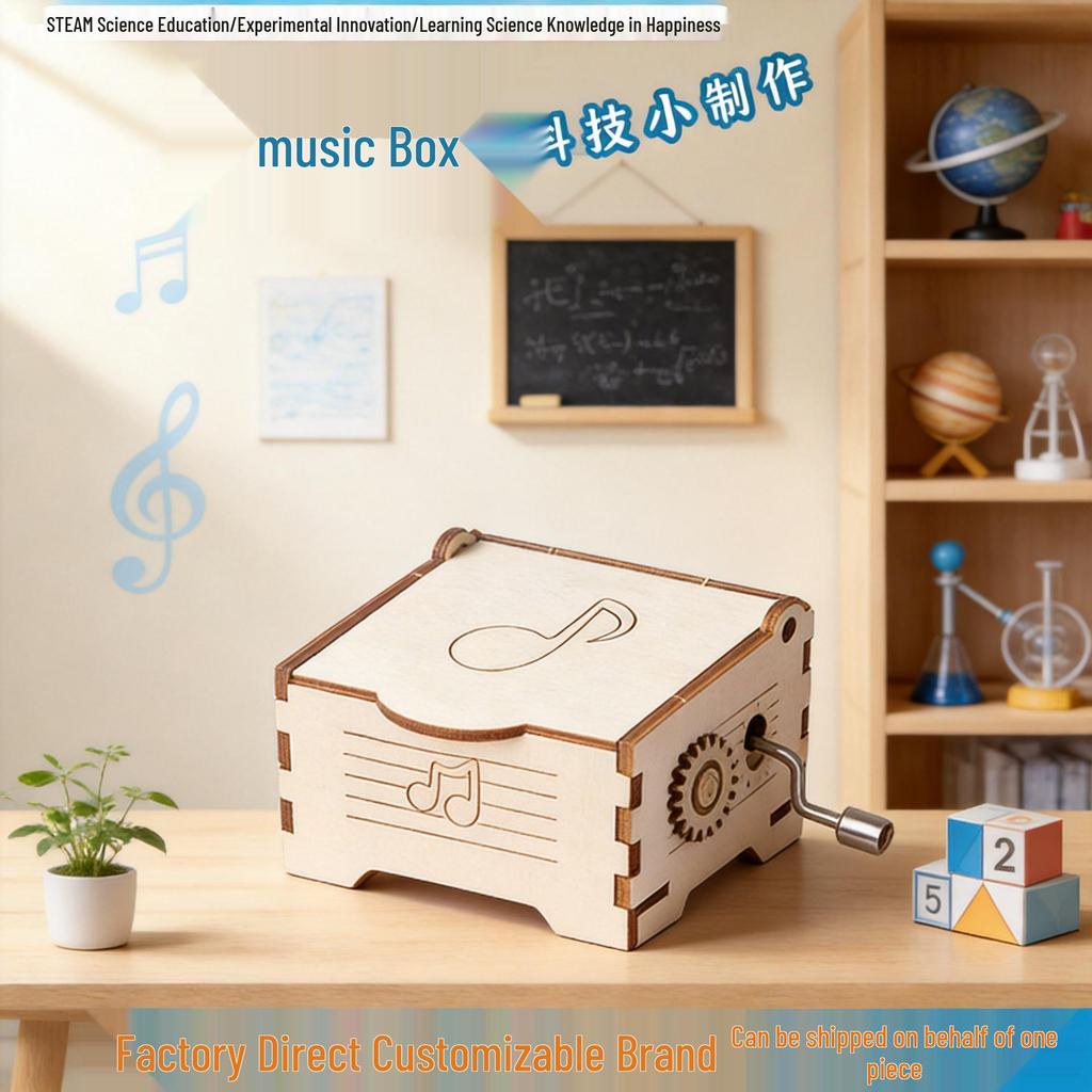 DIY Hand-Crank Wooden Music Box Science Experiment Kit for Students