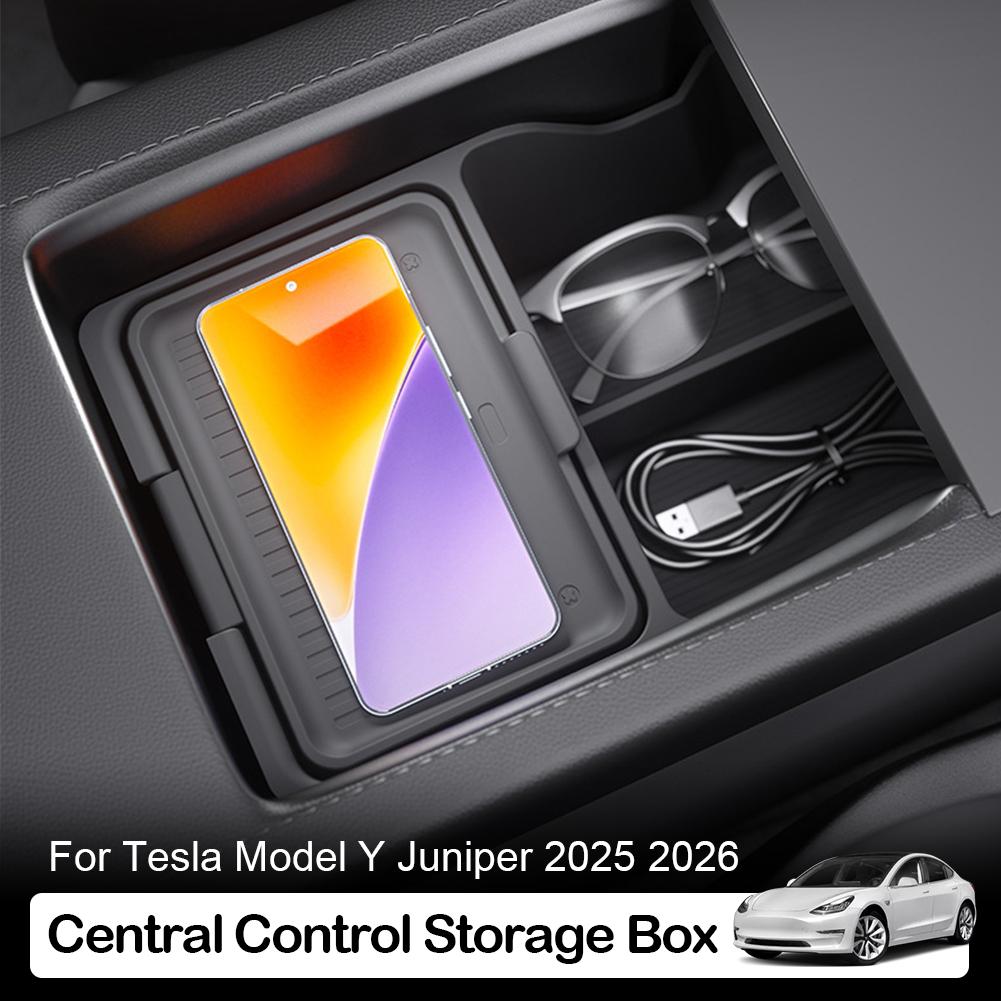 TPE Material Dual-Layer Center Console Organizer Tray Armrest Hidden Storage Box For Tesla For Model Y For Juniper 2025 2026