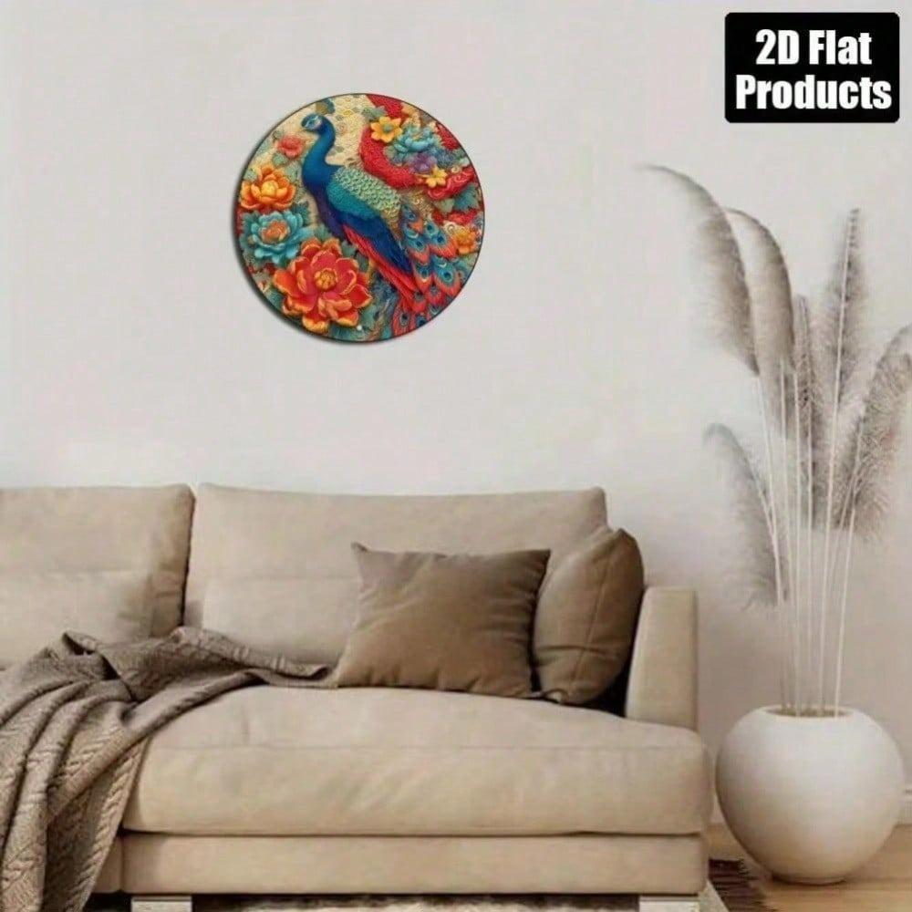 Vintage Metal Wall Art Peacock Flower 8x8 Inch Retro Home Decor Sign Aluminum Kitchen Cafe Living Room