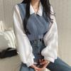 Übergröße Damen Spleißen Polokragen Langarm Sweatshirt Gewinde Lose Schößchen Top