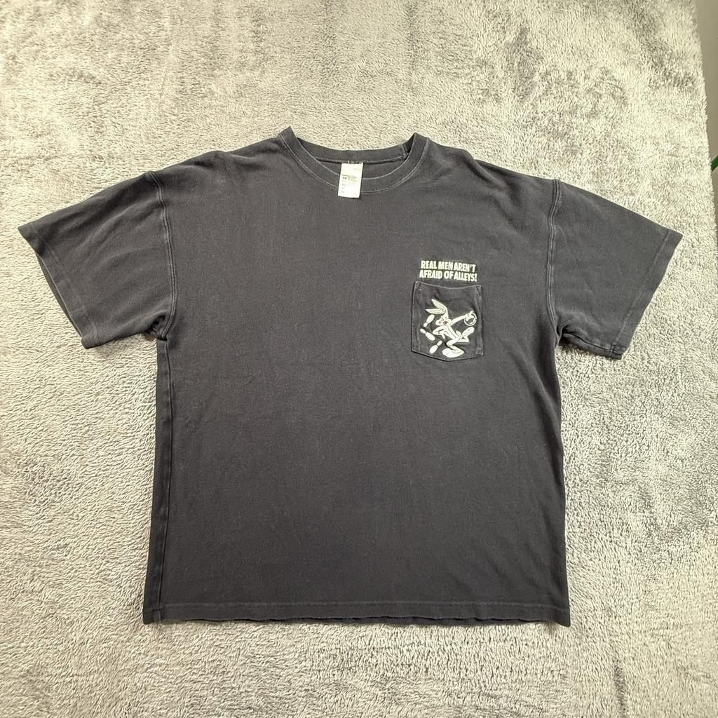 Vintage 90s Warner Bros Studios Shirt Bowling Tee Knit Bugs Bunny Mens XL Black Unisex T-Shirt