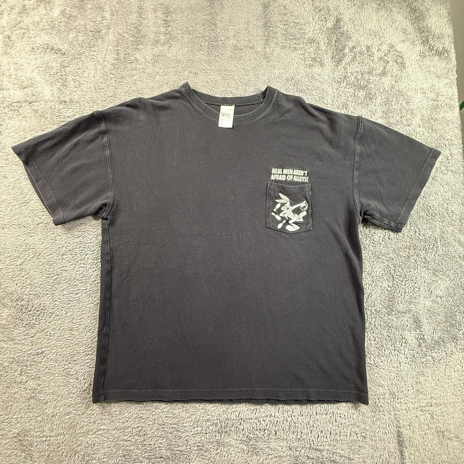Vintage 90s Warner Bros Studios Shirt Bowling Tee Knit Bugs Bunny Mens XL Black Unisex T-Shirt M