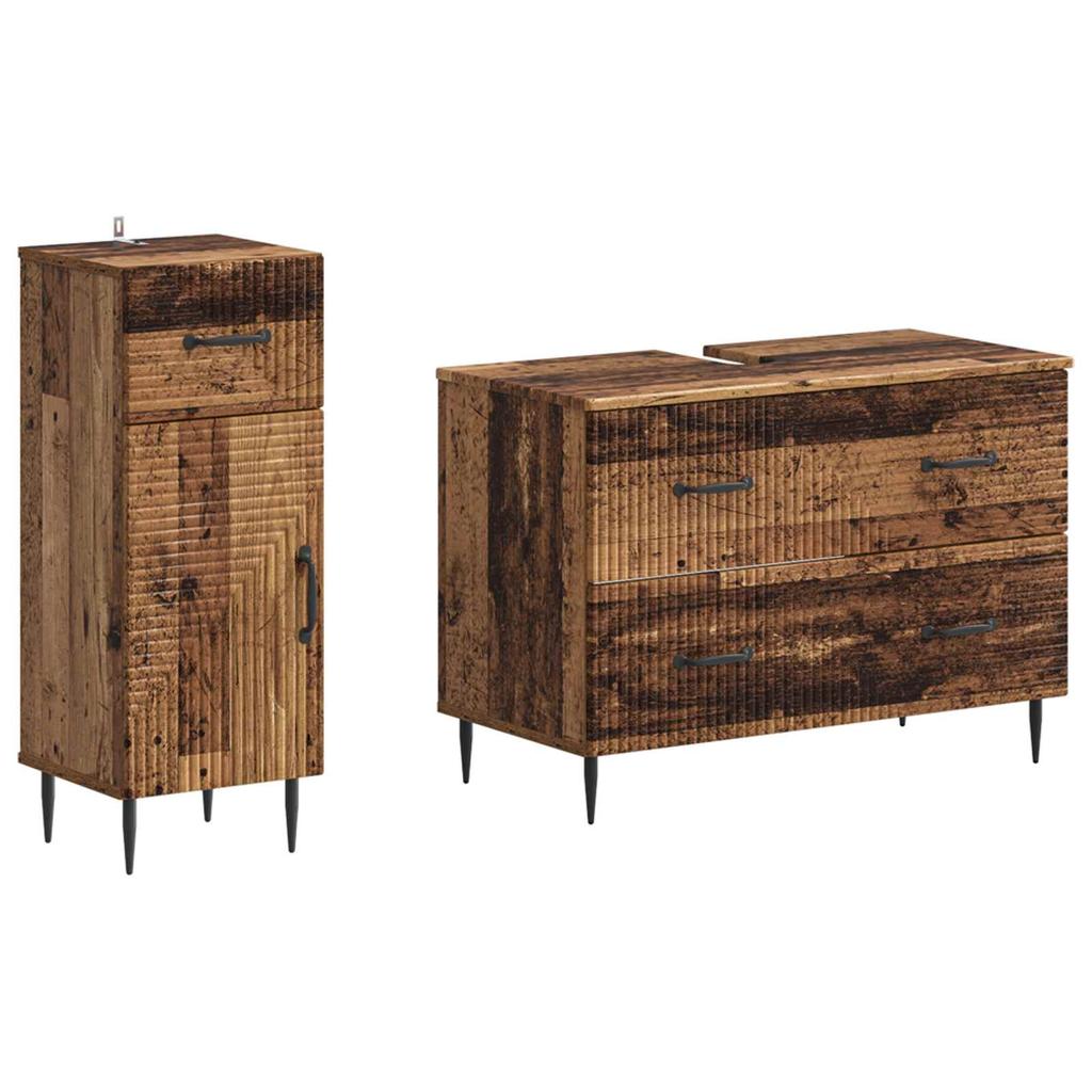 2 Piece Bathroom Cabinet Set HAARLEM Reclaimed Wood Look Engineered Wood