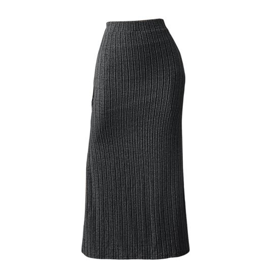 Maxi Skirt with Side Slits High-Waisted Ribbed Long Skirt Solid Color Hip Wrapped Autumn Winter Long Skirt
