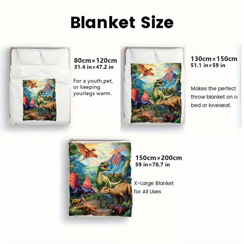 Dinosaur Prehistoric World Scene Fleece Blanket Kids Room Decor Soft Flannel Throw Bedding Gift for Dino Lovers Collectors