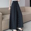 2024 Women's High-Waist Polka Dot Wide-Leg Skirt Pants - Korean Style, Summer, Nine-Point Length