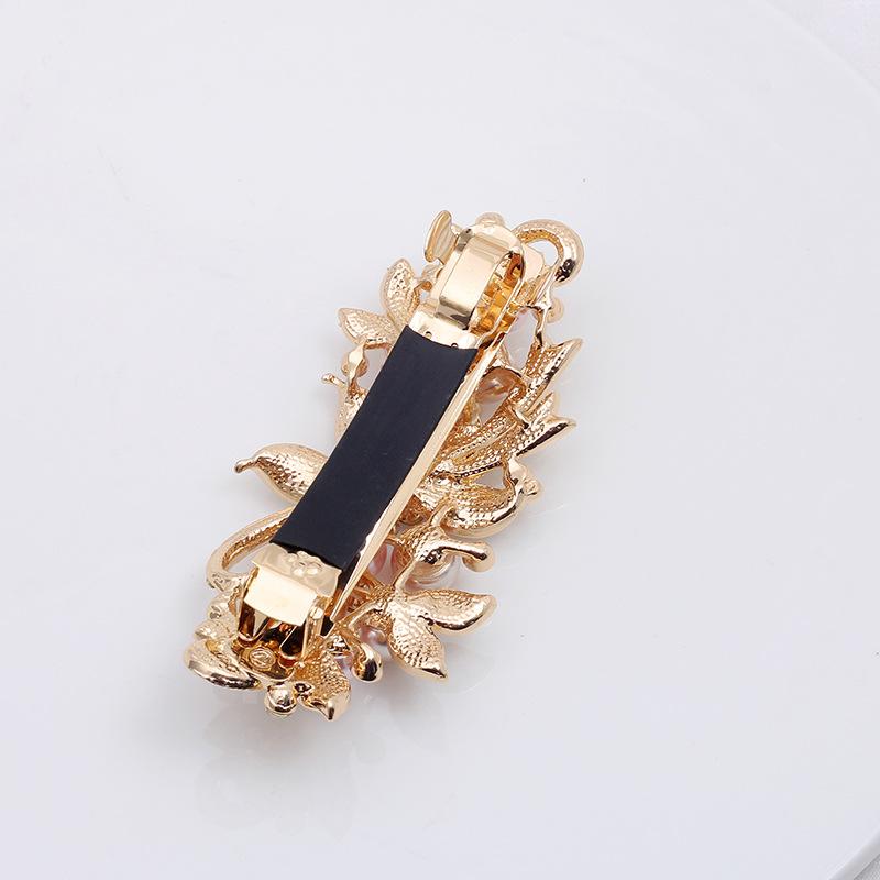Light Luxury Imitation Pearl Flower Hairpin, Female Back Head Hair Tie, Spring Clip Hairpin, Headgear Clip, Alloy Hair Accessories