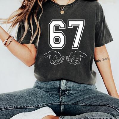 Funny Six Seven T-shirt 67 Hand Tshirt Meme Generation Alpha Tshirt 67 Tee Unisex Short Sleeves Tops Funny Gen Alpha Gift