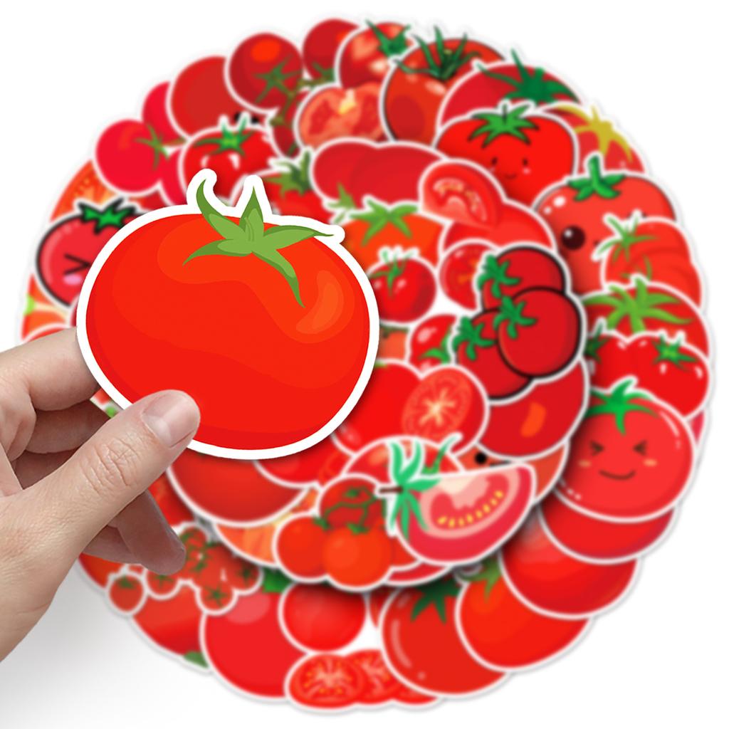 50 Tomato Doodle Stickers Cartoon Cute Fruits and Vegetables Decorative Water Cup Mobile Phone Case Computer Refrigerator Stickers